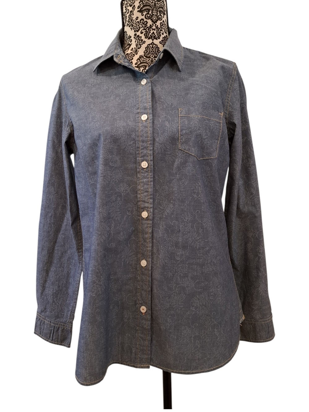 Weatherproof Blue Floral-Print Button Shirt Size M
